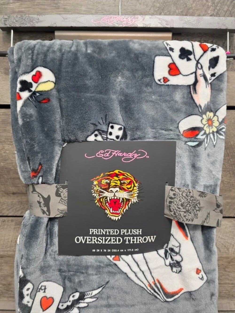 Ed Hardy Printed Plush Oversized Cards Dice Throw Blanket New